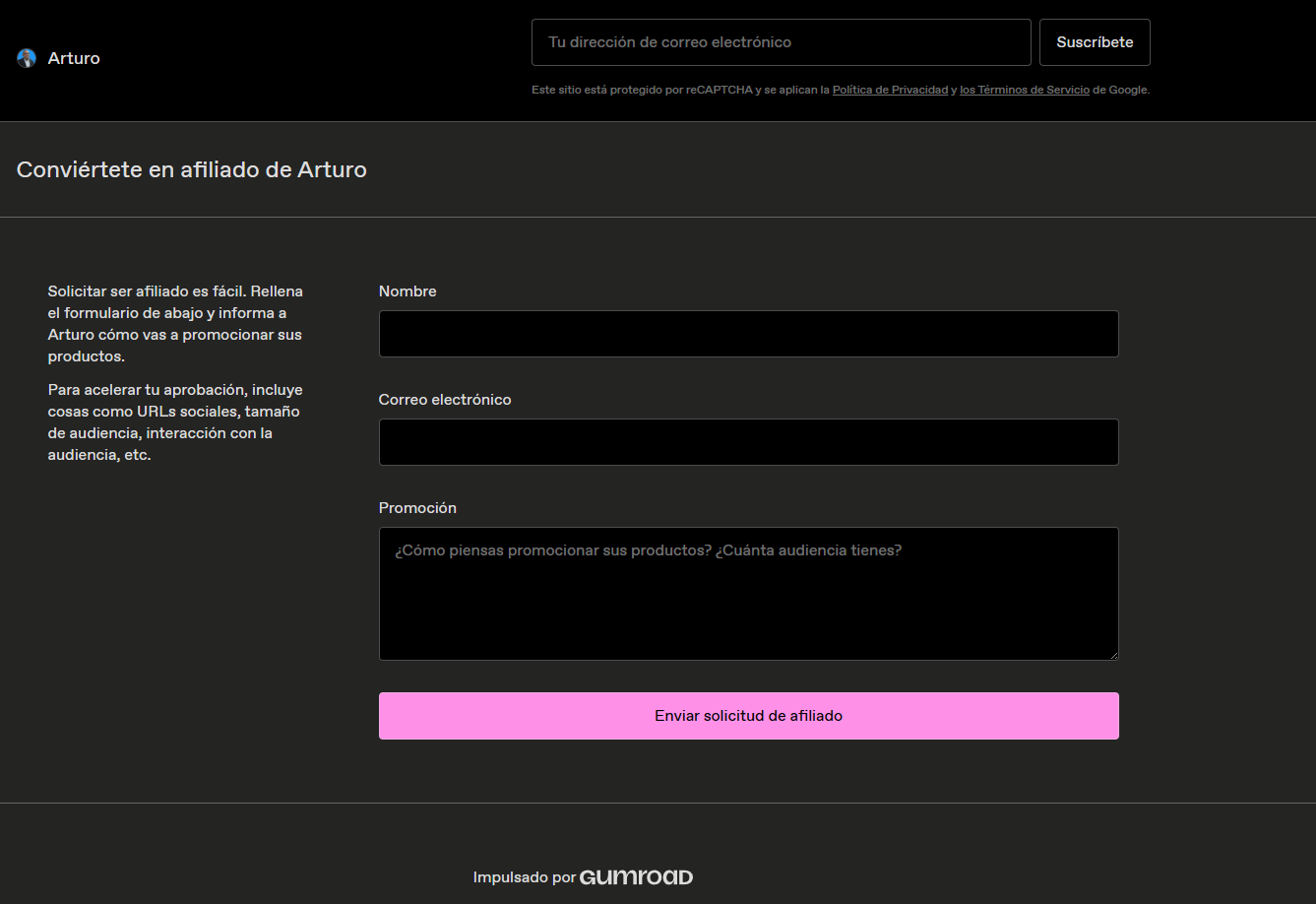 Formulario de solicitud de afiliado